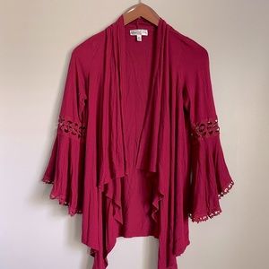 Stem & Vine bell sleeve burgundy cardigan, size medium